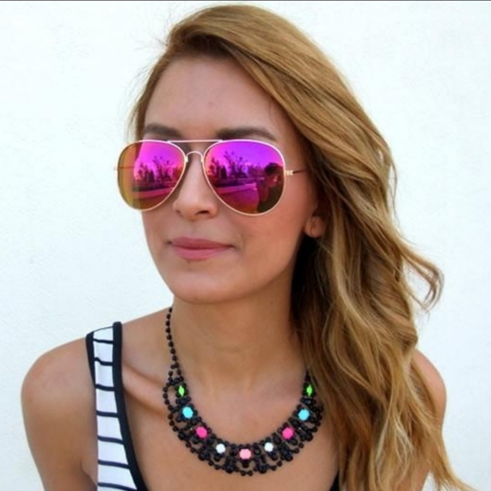 Reflective gold frame purple sunglasses